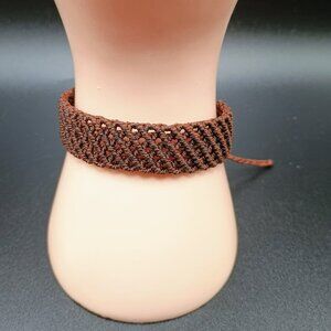 Brown Woven Macramé Thread Bracelet with Geometric Figures, Peruvian Crafts